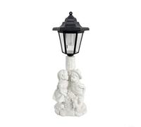 Luces solares de resina para jardín, estatua de pareja besándose en columna hexagonal, decoración LED impermeable al aire libre para patio, camino, patio, blanco, 12 x 9 x 34 cm