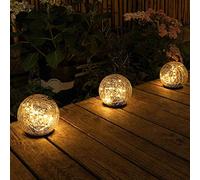 Luces solares de suelo con forma de bola de cristal craquelado para caminos, decoración de hadas para exteriores, lámpara nocturna con encendido/apagado automático para jardín, hogar y fiestas, peque