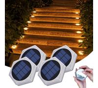 Luces Solares Exterior Jardin Suelo 20 LED, Balizas Planas con Pegatina | Lámpara de poner (10cm) sin instalación, Luz Indirecta Cálida 3000K, Crepuscular para Camino Escaleras Acera Parking (4 Pack)