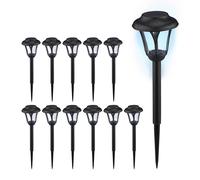Relaxdays Luces Solares Frías Set de 12, Faroles LED Piqueta, 39 x 11 cm, Iluminación Moderna de Jardín, Exterior, Negro, 39 x 11 x 11 cm