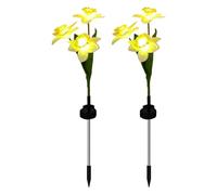 Luces solares genéricas - Acero inoxidable, IP 65 resistente al agua, 3 cabezas LED Daffodils Flowers Lamp | 2 unidades LED Flowers Outdoor Solar Lamp Daffodil Decor For Pathway Walkway Gravestone