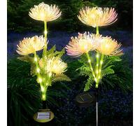 Luces Solares LED Exterior, 2 Piezas Lámpara Solar para Jardín, IP65 Flores, Farolas Solares para Césped, Balcón, Terraza