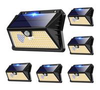 Luces Solares led Exterior Jardin 6Paquete, 185 LED 3 Modos Focos led Exterior Solares con Sensor de Movimiento, IP65 Impermeable Focos Solares Exterior para Jardín, Garaje, Calle(Blanco Cálido)