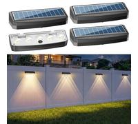 Luces solares LED para pared, aptas para uso exterior, impermeables, con 3 modos de iluminación y múltiples niveles de intensidad para cercas, escaleras exteriores, peldaños y porches (4 unidades).