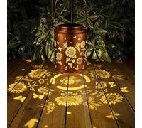Luces solares para exteriores, diseño de mariposa, lámpara colgante LED, resistente al agua, metal, para patio, camino de jardín, color cobre