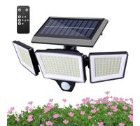 Luces solares para exteriores | Sensor de movimiento de 2500 lm con control remoto, luces solares de 3 cabezales | para patio, árbol, casa de cumpleaños, porche, exterior, jardín y patio