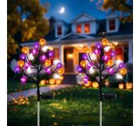 Luces Solares para Exteriores y Estacas para Decoración de Halloween | Luces Estaca Solares 8 Modos, 20 LED Fantasmas Murciélagos Arañas Calabaza, Decoración Halloween(Multi-colored-1,2PCS)