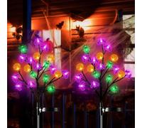 Luces Solares para Exteriores y Estacas para Decoración de Halloween | Luces Estaca Solares 8 Modos, 20 LED Fantasmas Murciélagos Arañas Calabaza, Decoración Halloween(Multi-colored-2,2PCS)