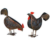 Luces solares Smart metálicas con forma de gallinas, adornos - pack de 2