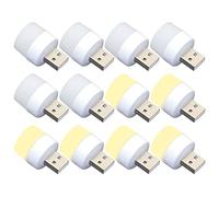 Luces USB para la noche, mini lámpara LED, sin sensor de luz, enchufe, blanco cálido, compacta, ideal para dormitorios, baños, cocinas. Luz de atmósfera USB para auto (12 piezas, 6 blancas + 6 cálidas