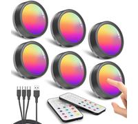 Luces Vitrina Recargable USB RGB, Negra Bateria de 1600mAh Luces LED Armario con Mando y Iman Foco LED Colores Interior Sin Cable Luz Adhesiva con Pulsador Luz LED Cocina Bajo Mueble Tactil a Pilas