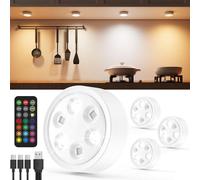 Luces Vitrina RGB Recargable USB - 2400mAh Regulable Foco LED Armario Colores Luz LED Bajo Muebl Cocina con Mando a Distancia Luz Nocturna Interior sin Cable Lámpara Escalera Pulsador Inalambrico
