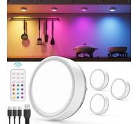 Luces Vitrina RGB Recargable USB - 2400mAh Regulable Foco LED Armario Colores Luz LED Bajo Muebl Cocina con Mando a Distancia Luz Nocturna Interior sin Cable Lámpara Escalera Pulsador Inalambrico