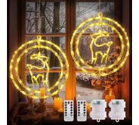 Luces y Navidad: Ventana, 2 Piezas 80 LED con Pilas, 8 Modos, Reno Cortina de Luces para Interior y Exterior, Decoración de Navidad, Balcón, Árbol, Fiesta, Jardín