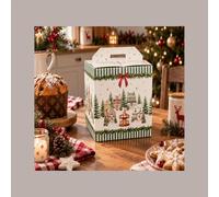 Lucgel Caja para paquete de regalo de Navidad porta panettone botella maletín pequeño cartón gráfico Winter Forest verde 280 x 200 alt. 350 mm 10 unidades