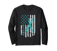 Lucha contra sobreviviente de cáncer de Ovario Cáncer de Ovario con Bandera Estadounidense Manga Larga