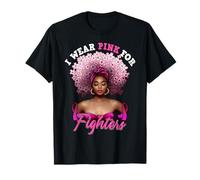 Luchadores contra el cáncer de Mama Mujer Negra Octubre Rosa Apoyo Camiseta