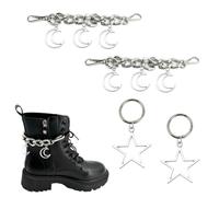 luchike 4 dijes plateados para botas, cadenas de zapatos de luna, estrellas, joyería para botas, cadenas para botas, talla única, metal, sin piedras preciosas, One Size, Metal, No es una piedra
