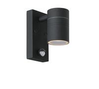 LUCIDE ARNE-LED IR - Foco de pared/Lámpara de pared Dentro/Fuera - Ø 6,3 cm - LED - GU10-1x5W 2700K - IP44 - Sensor movimiento & día/noche - Negro