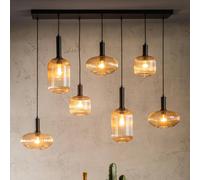 Lucide Lámpara colgante Maloto, cristal, 7 luces, ámbar, 150 cm