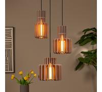 Lucide Lámpara colgante Rollo, gris topo, Ø 50 cm, tela/metal/vidrio, 3 luces.