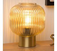 Lucide Lámpara de mesa de cristal Maloto, ámbar/ oro, Ø 20 cm, E27
