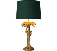 Lucide Lámpara de mesa dorado y turquesa con palmera y monos de resina