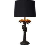 Lucide Lámpara de mesa negro con palmera y monos de resina y pantalla de lino