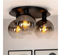 Lucide Marius plafón, negro, Ø 50 cm, cristal, 3 luces True