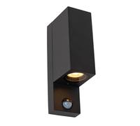 LUCIDE ZARO - Foco de pared/Lámpara de pared Dentro/Fuera - 2xGU10 - IP65 - Sensor movimiento & día/noche (desactivable) - Negro