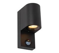 LUCIDE ZARO IR - Foco de pared/Lámpara de pared Dentro/Fuera - 1xGU10 - IP65 - Sensor movimiento & día/noche (desactivable) - Negro