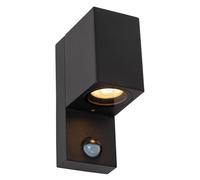 LUCIDE ZARO IR - Foco de pared/Lámpara de pared Dentro/Fuera - 1xGU10 - IP65 - Sensor movimiento & día/noche (desactivable) - Negro
