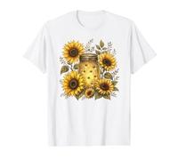 Luciérnagas y Girasoles Vintage Garden Firefly Jar Meadow Camiseta gráfica económica, Hombre, Blanco, L