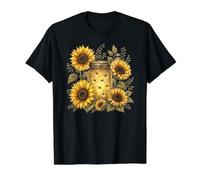 Luciérnagas y Girasoles Vintage Garden Firefly Jar Meadow Camiseta gráfica económica, Hombre, Negro, L