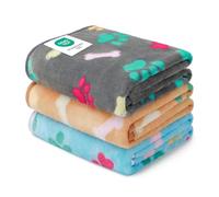 luciphia 1 Paquete de 3 Mantas esponjosas de Forro Polar de Primera Calidad para Mascotas, Manta de Franela con Estampado de Patas para Perros y Gatos (pequeña 23 x 16 Pulgadas, Gris/marrón/Azul)