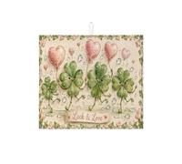 Luck & Love - Tapetes de secado de platos para encimera de cocina, tapete escurridor de platos absorbente de trébol verde, almohadilla de secado de microfibra floral divertida para temporada de