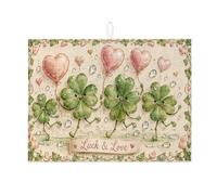 Luck & Love - Tapetes de secado de platos para encimera de cocina, tapete escurridor de platos absorbente de trébol verde, almohadilla de secado de microfibra floral divertida para temporada de