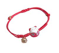 Luck Trader Lucky Cat Maneki Neko - Pulsera de cerámica pintada a mano Feng Shui con diseño de cábala roja