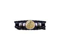 Luck Trader Pulsera egipcia antigua, piel sintética trenzada negra, longitud ajustable, dije de escarabajo dorado, joyería de moda para hombre con bolsa de regalo