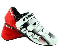 LUCK Zapatillas de Ciclismo EVO Rojo, para Carretera, con Suela de Carbono,Muy rigida y Ligera y Triple Tira de Velcro. Hombre Mujer