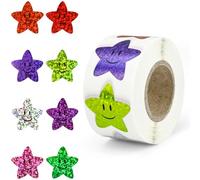 luckaide 500 pegatinas de cara sonriente, pegatinas con estrellas, 25 mm, rollo de pegatinas con emoticonos brillantes, pegatinas de incentivo, autoadhesivas, para estudiantes, profesores