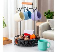 LUCKCDUO 1 soporte para tazas de café, soporte para tazas de café, solución de almacenamiento, bandeja de cápsulas de café para amantes del café, organizador de encimera, ganchos inclinados hacia