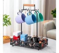 LUCKCDUO 1 soporte para tazas de café, soporte para tazas de café, solución de almacenamiento, bandeja de cápsulas de café para amantes del café, organizador de encimera, ganchos inclinados hacia