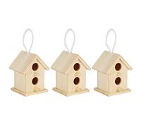 LUCKDANO Casas para Pájaros de Madera sin Terminar La Innovadora Decoración de Nido/casita para Pájaros de Madera para Exteriores de 3 Piezas Agrega Belleza Natural Al Jardín y Es una Percha para