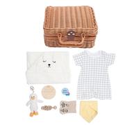 LUCKDANO Conjunto de Regalos para bebé Recién Nacido, Cesta de para Baby Shower, Elementos Esenciales con Babero, Calcetines, Manta, Sonajero, Muñeca, Toalla de Baño para Niñas y Niños de (WHITE)