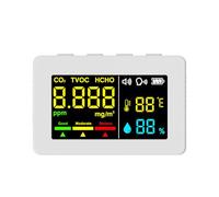 LUCKDANO Detector Electroquímico de Calidad del Aire VT-CHO2 - Probador de Temperatura y Humedad HCHO, TVOC, CO2 en Tiempo Real con Alarma de Voz - Batería de 1000 MAh Diseño Portátil (WHITE)