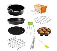 LUCKDANO Kit de Accesorios para Freidora de Aire de 10 Piezas - Bandeja para Hornear de Alta Calidad Bandeja para Pizza Soporte de Metal Soporte para Pan Molde para Magdalenas - Se Adapta a (6