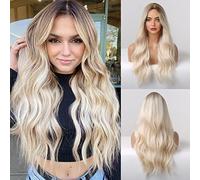 LUCKDANO Peluca Ondulada Rizada Rubia Sintética para Mujer, Postizo Largo con Ajuste Cómodo, sin Enredos, Perfecta para Cosplay y Uso Diario