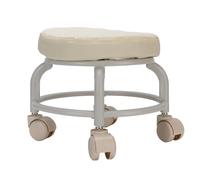 LUCKDANO Taburete con Ruedas, Taburete bajo con Ruedas, de Piel Sintética, Redondo, con Polea Rodante, Asiento para Garaje, Hogar, Oficina, Tienda, Color Beige, 26 X 24 Cm