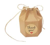 LUCKDANO White Craft Boxes Caja de Golosinas Hexagonal de 50 Piezas - Cajas de Regalo de Papel Duraderas para Bodas, Cumpleaños y Baby Shower - Montaje Sencillo, 7x4x9cm (Papel café)